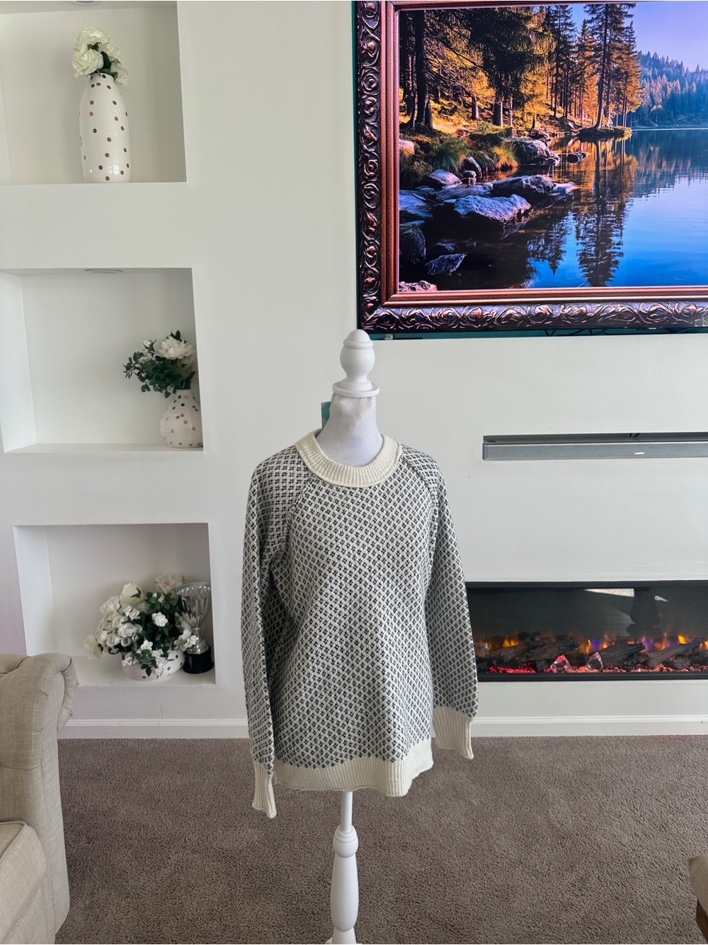 Staccato Cream and Gray Textured Crewneck Sweater